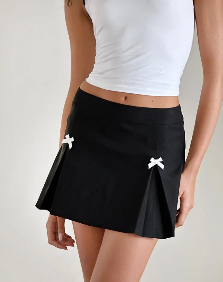 Women Motel Rocks Tailoring | Co-ords | Ropita Mini Skirt in Black with Ivory Bows