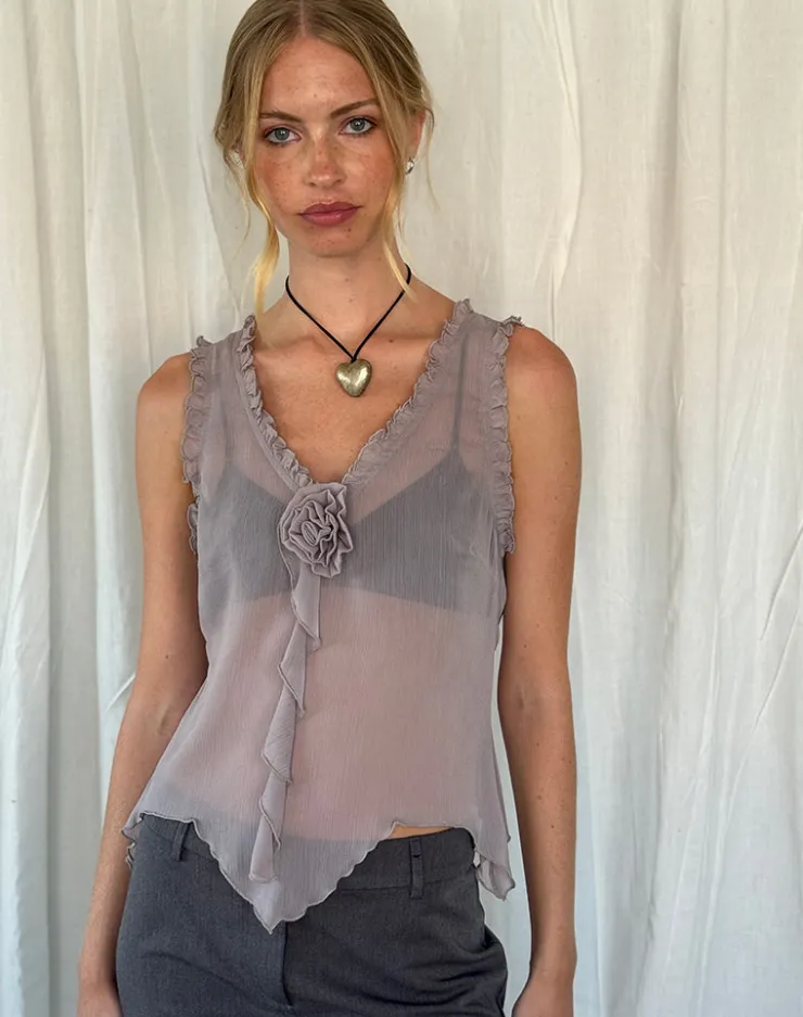 Women Motel Rocks Vest Tops | Rosalinda Top in Chiffon Lilac Grey