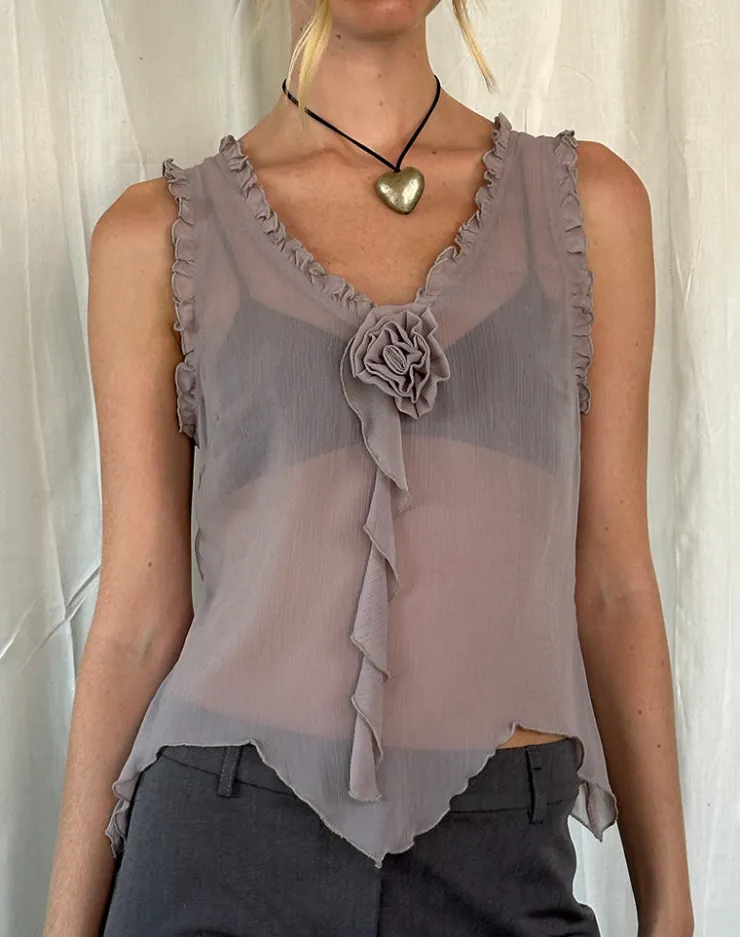 Women Motel Rocks Vest Tops | Rosalinda Top in Chiffon Lilac Grey