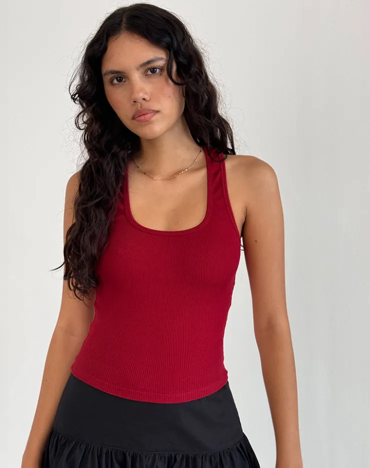 Women Motel Rocks Basic Tops | Vest Tops | Roxe Ribbed Vest Top in Adrenaline Red