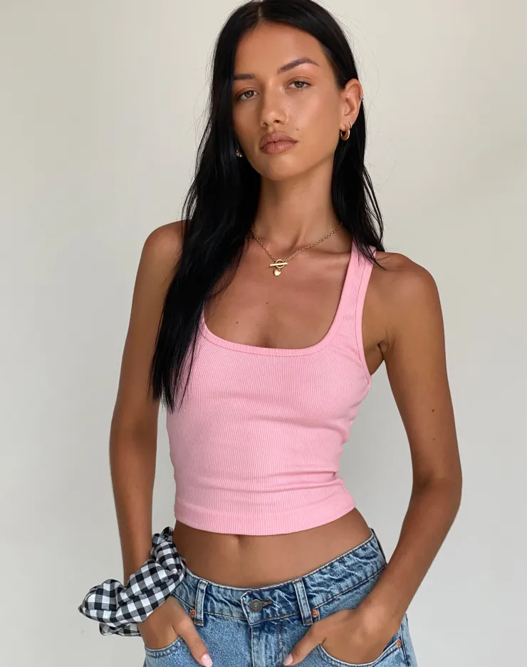 Women Motel Rocks Basics | Vest Tops | Roxe Ribbed Vest Top in Ballet Pink