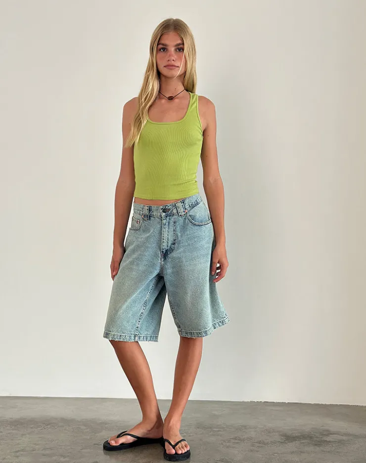 Women Motel Rocks Basic Tops | Vest Tops | Roxe Ribbed Vest Top in Leaf Green