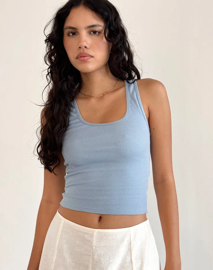 Women Motel Rocks Basic Tops | Vest Tops | Roxe Ribbed Vest Top in Nantucket Blue