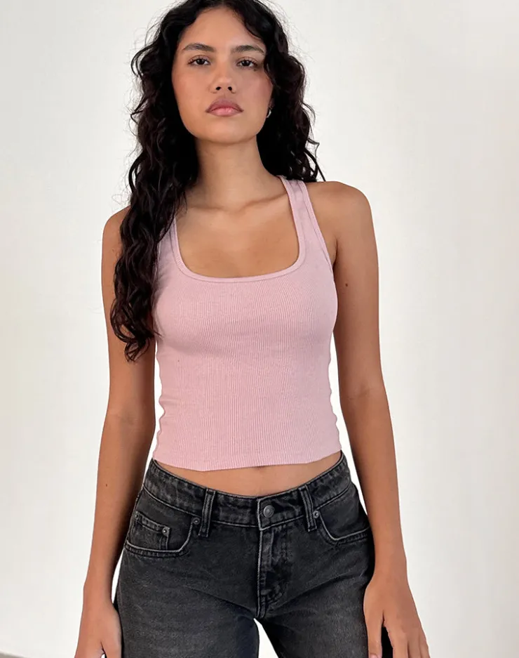 Women Motel Rocks Basic Tops | Vest Tops | Roxe Ribbed Vest Top in Pink Lady