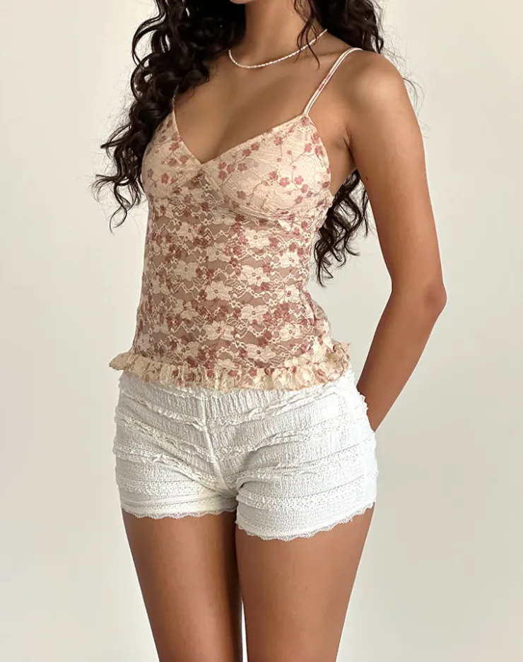 Women Motel Rocks Printed Tops | Lace Tops | Rumaysa Cami Top in Chic Petal Pink Lace