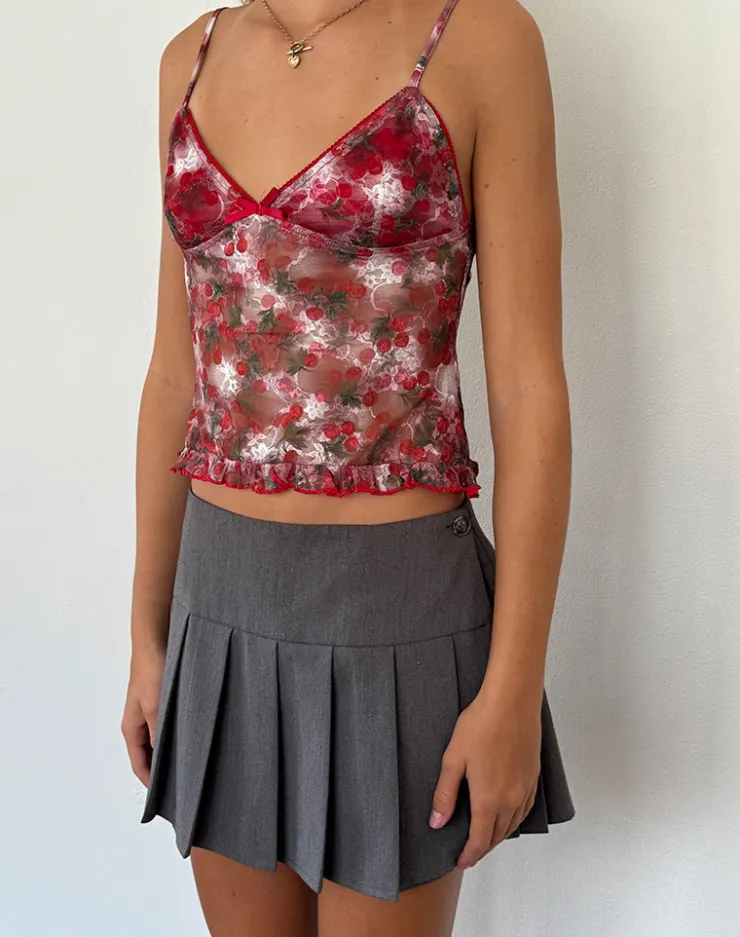 Women Motel Rocks Printed Tops | Strappy Tops | Rumaysa Top in Printed Lace Cherry