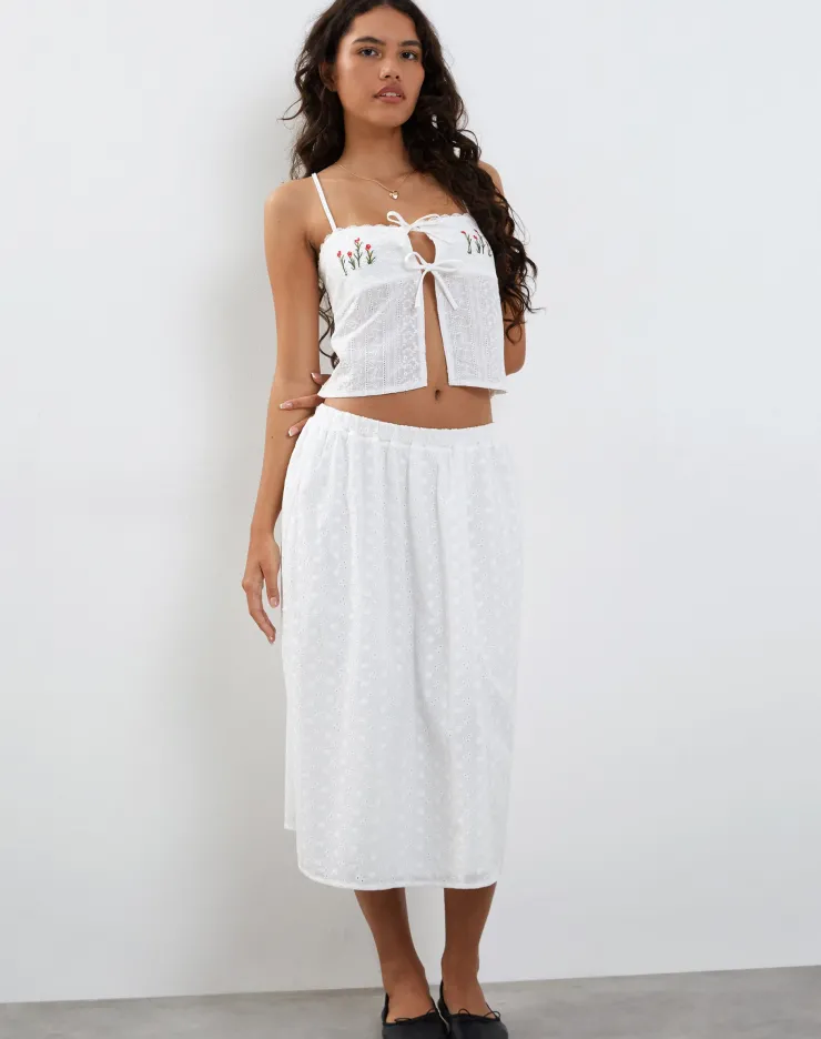 Women Motel Rocks Midi Skirts | Rusma Midi Skirt in White Broderie