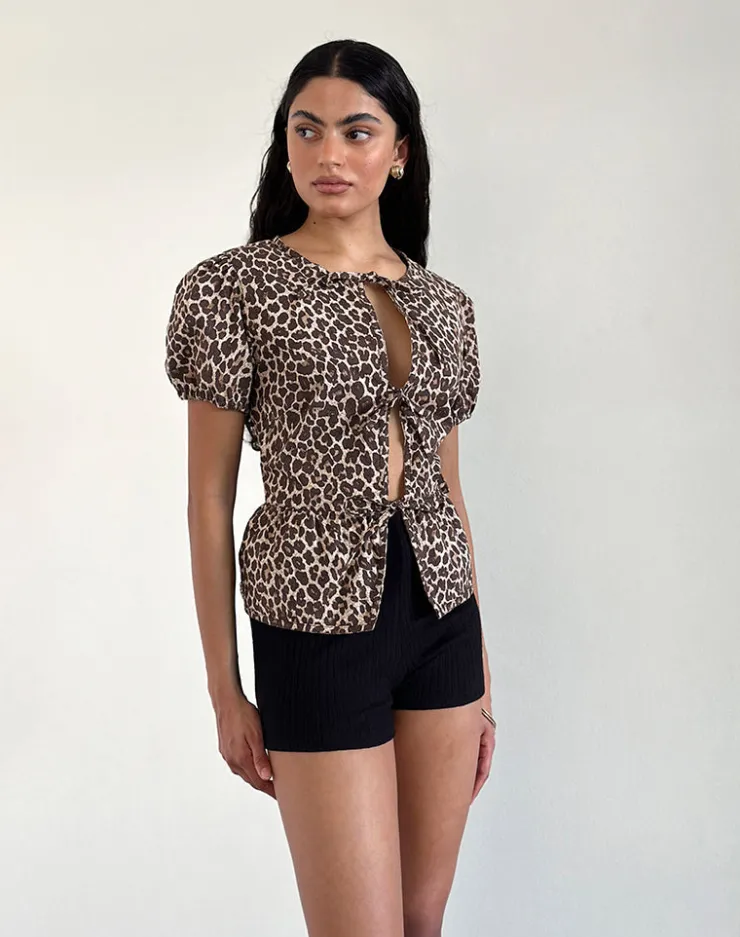 Women Motel Rocks Shirts And Blouses | Ryota Tie Front Blouse in Leopard Sandstorm