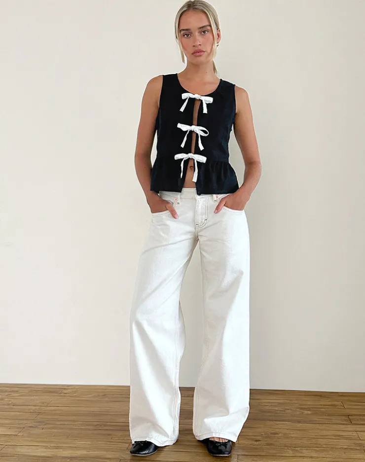 Women Motel Rocks Going Out Tops | Ryoti Top in Tap Shoe Black with Off White Bows