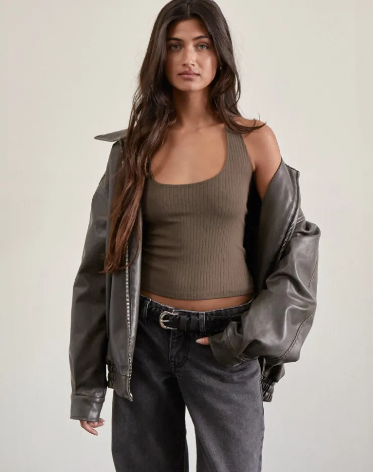 Women Motel Rocks Halterneck Tops | Strappy Tops | Sajani Top in Pointelle Coffee