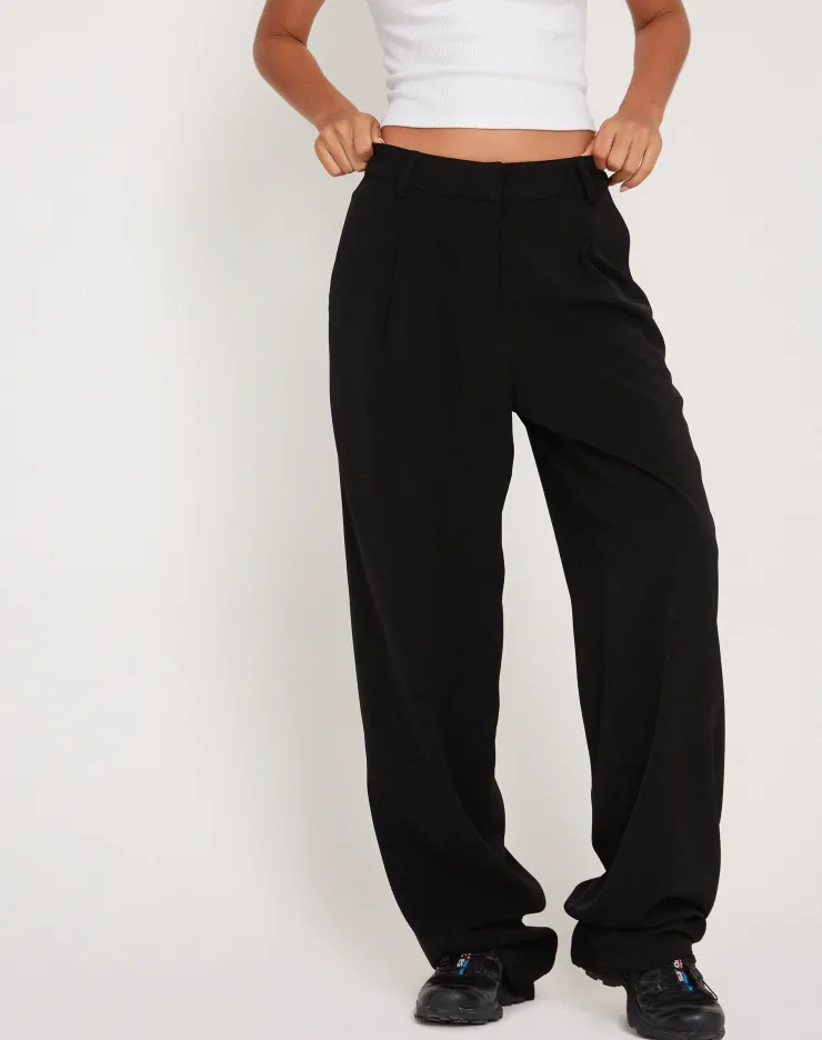 Women Motel Rocks Wide Leg Pants | Low Rise Pants | Sakaria Wide Leg Trouser in Tailoring Black