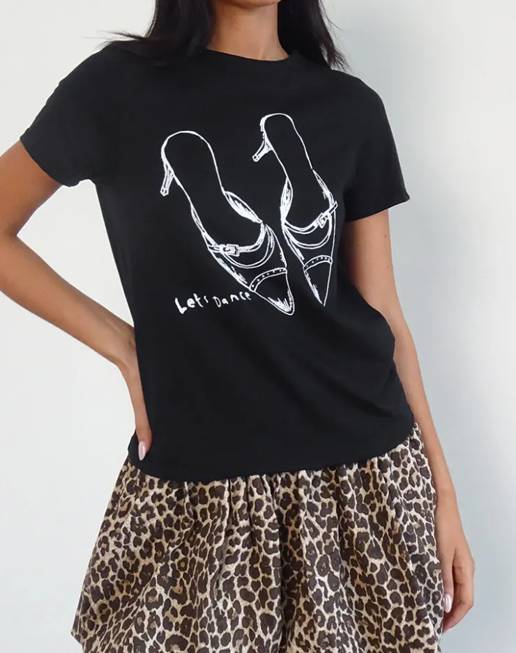 Women Motel Rocks Printed Tops | Tees | Saki Tee in Black with Lets Dance Print