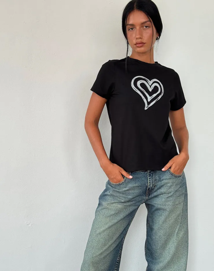 Women Motel Rocks Basics | Basic Tops | Saki Tee in Black with Love Tie Dye