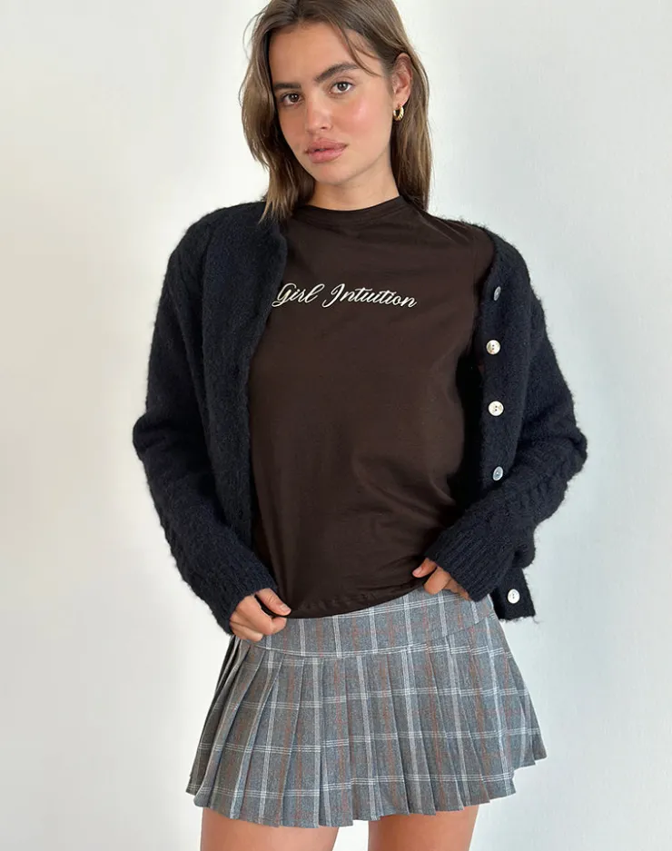 Women Motel Rocks Basic Tops | Printed Tops | Saki Tee in Chocolate Brown with Girl Intuition Print