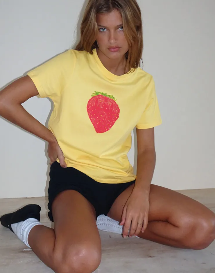 Women Motel Rocks Basic Tops | Printed Tops | Saki Tee in Lemonade Oversized Strawberry