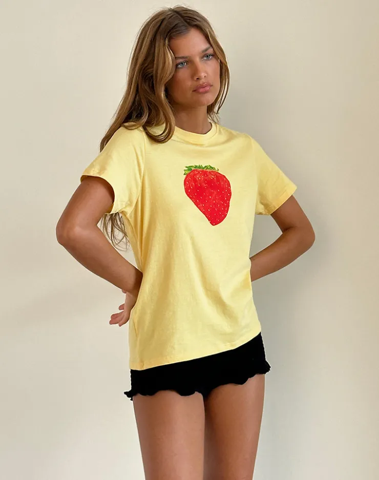 Women Motel Rocks Basic Tops | Printed Tops | Saki Tee in Lemonade Oversized Strawberry