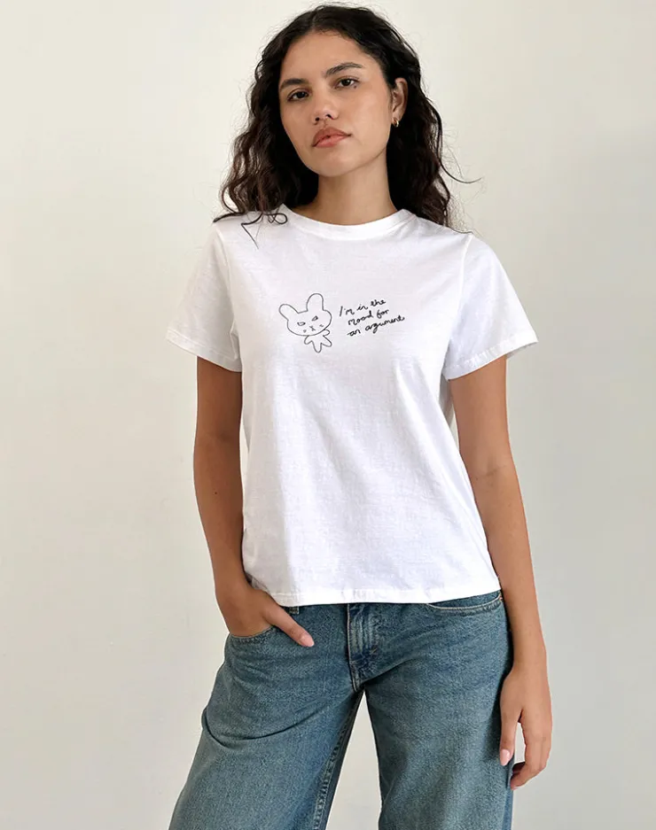 Women Motel Rocks Basic Tops | Printed Tops | Saki Tee in White Argument Mood Print