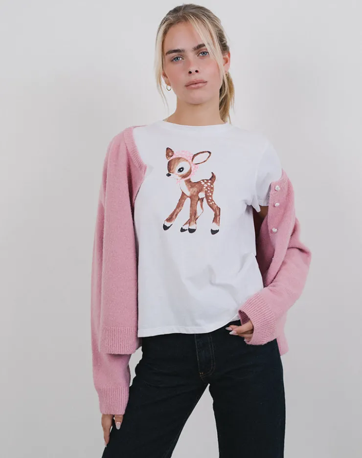 Women Motel Rocks Tees | Saki Tee in White Deer with Scarf