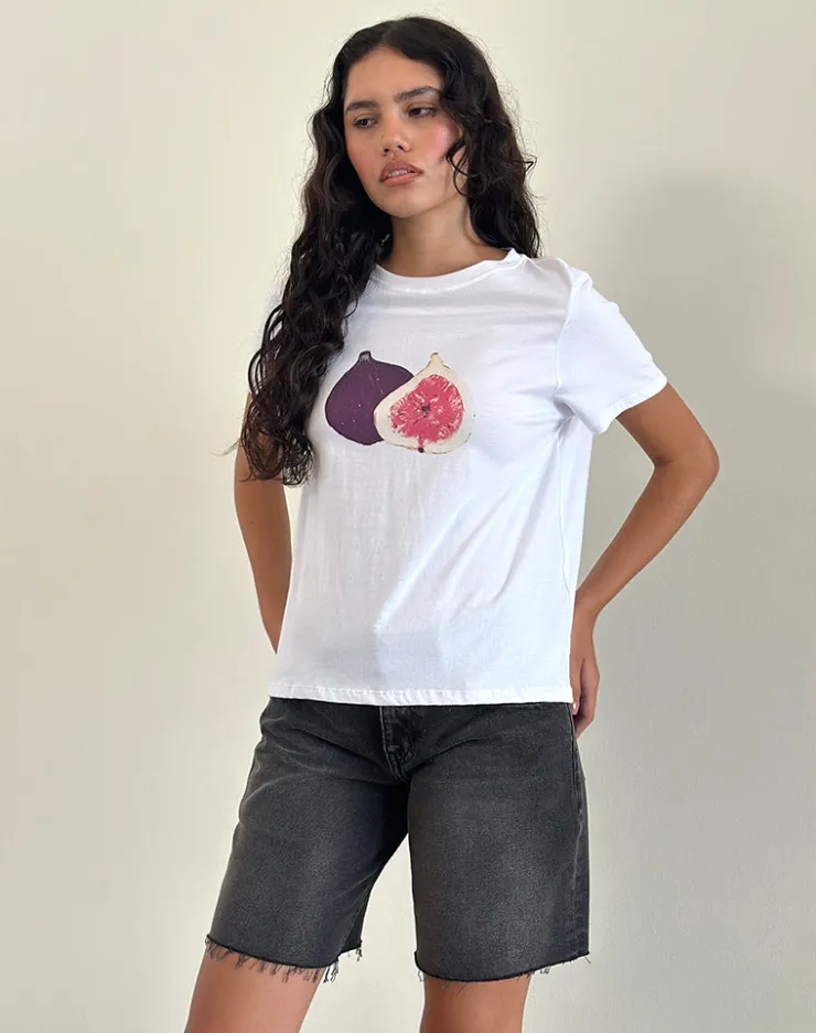 Women Motel Rocks Basic Tops | Printed Tops | Saki Tee in White Fig