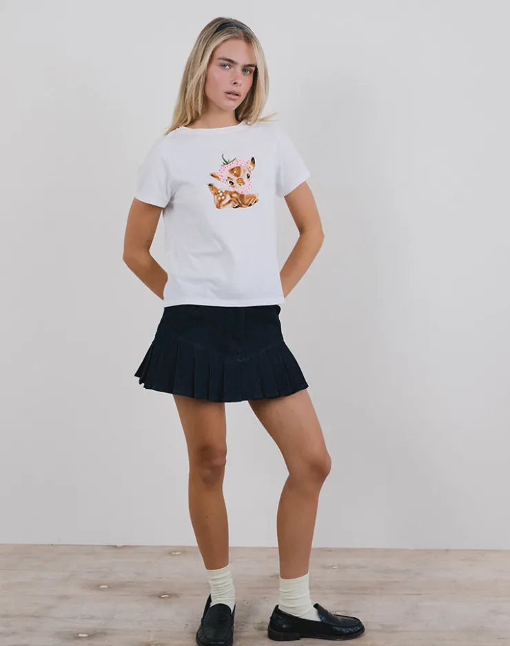 Women Motel Rocks Printed Tops | Tees | Saki Tee in White with Baby Deer Print