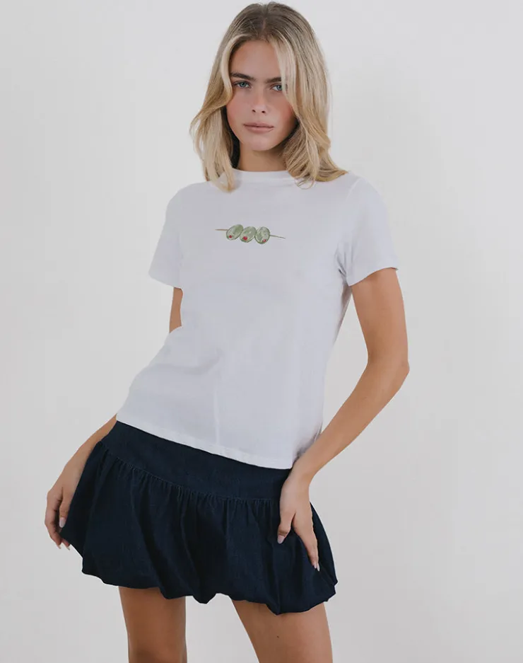 Women Motel Rocks Basic Tops | Tees | Saki Tee in White with Olives Graphic