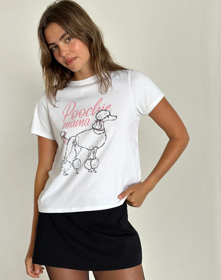 Women Motel Rocks Basic Tops | Tees | Saki Tee in White with Poodle Graphic