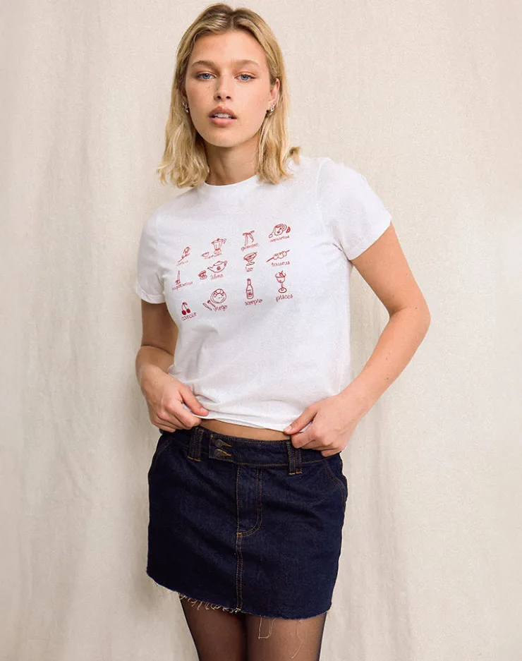 Women Motel Rocks Tees | Saki Tee in White with Red Star Signs Print