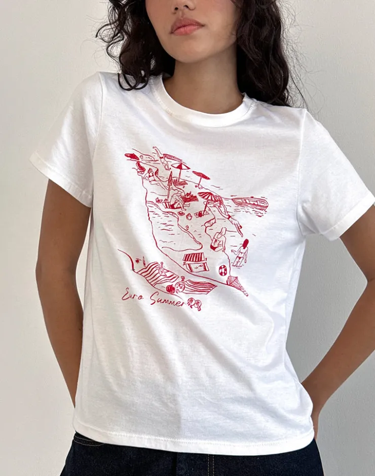 Women Motel Rocks Tees | Saki Tee in White with Royal Red Euro Summer