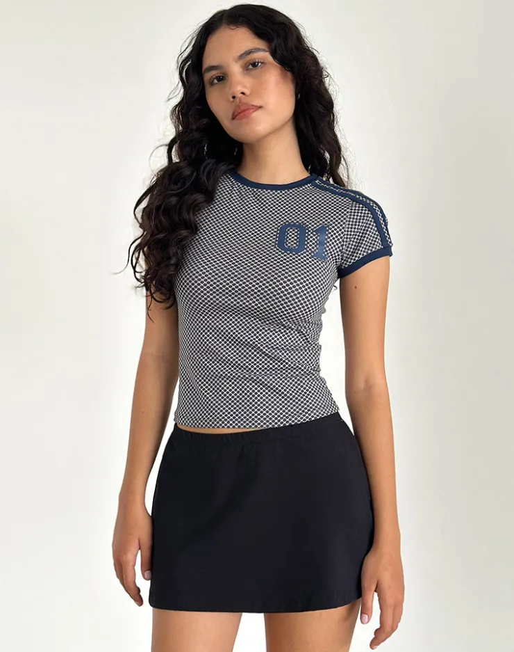 Women Motel Rocks Basic Tops | Printed Tops | Salda Sporty Tee in Grey Micro Spot with Navy Binding