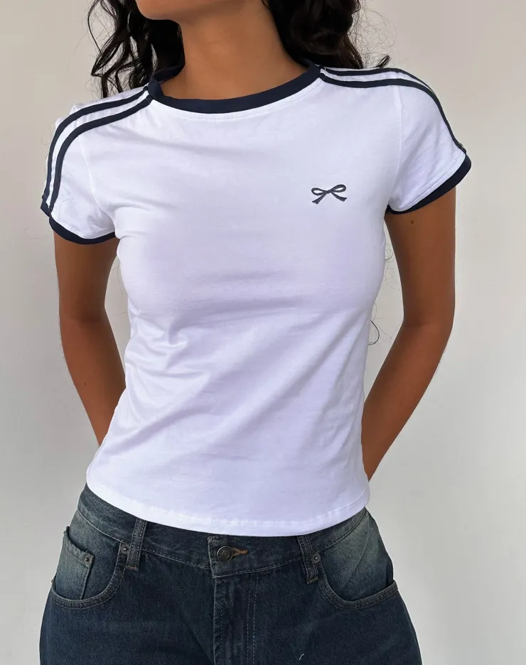 Women Motel Rocks Basics | Basic Tops | Salda Sporty Tee in White with Navy Binding