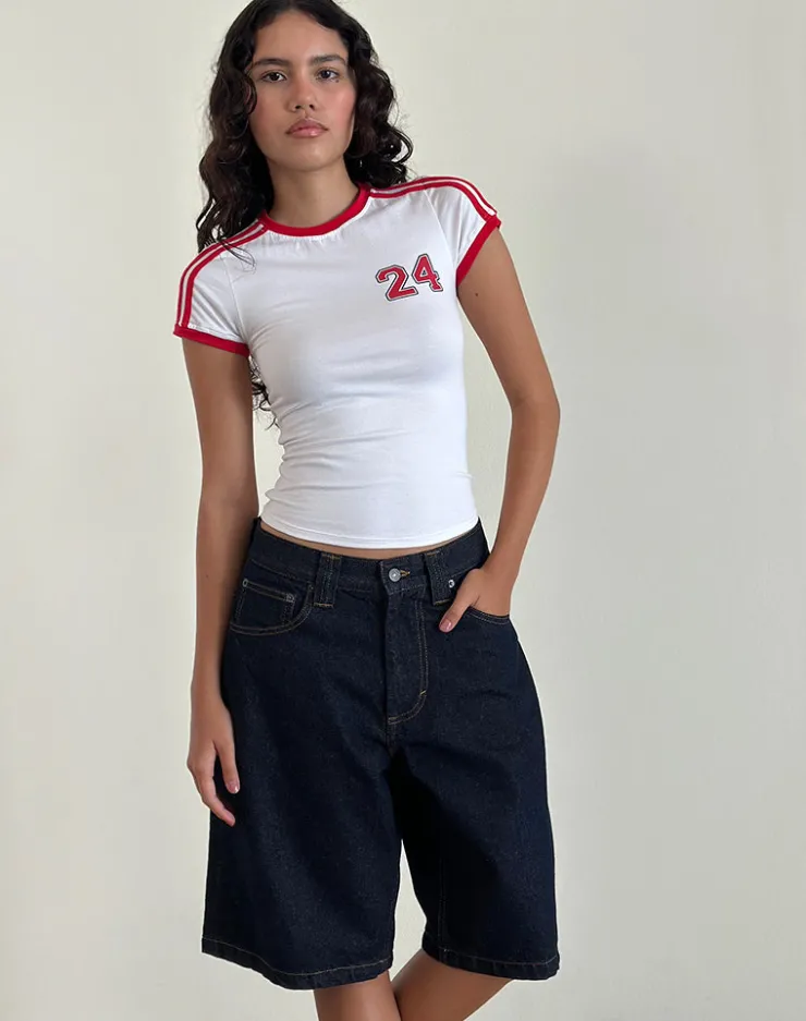 Women Motel Rocks Basic Tops | Printed Tops | Salda Tee in White with Tango Red Binding