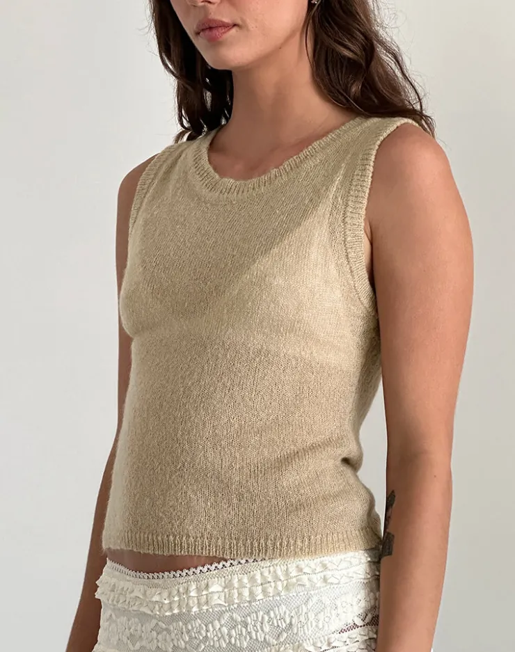 Women Motel Rocks Vest Tops | Salisha Tank Top in Natural Sheer Knit