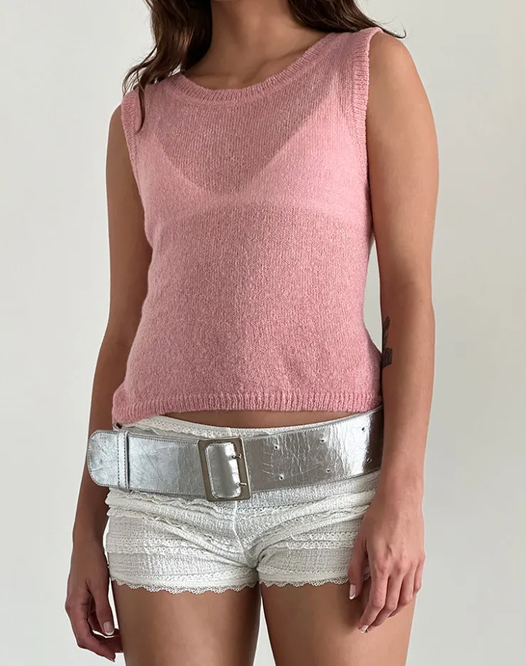 Women Motel Rocks Vest Tops | Salisha Tank Top in Pink Sheer Knit