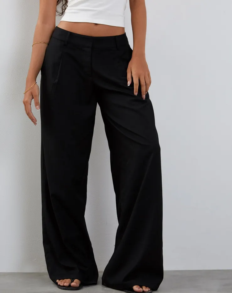 Women Motel Rocks Low Rise Pants | Salisu Wide Leg Trouser in Tailoring Black