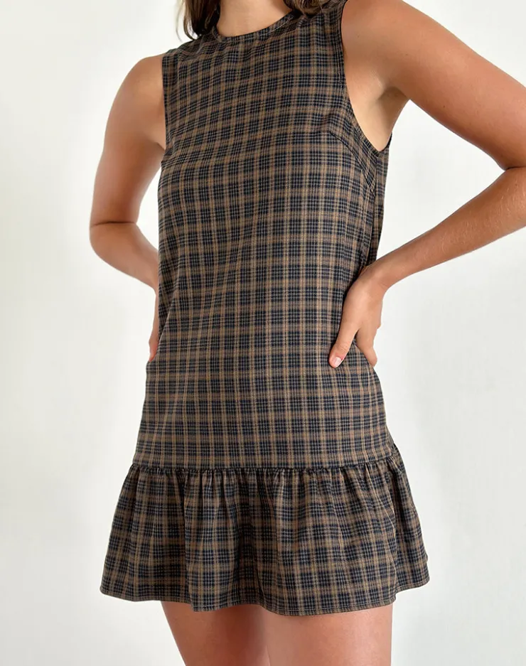 Women Motel Rocks Tailoring | Printed Dresses | Samana Babydoll Mini Dress in Check Dark Brown