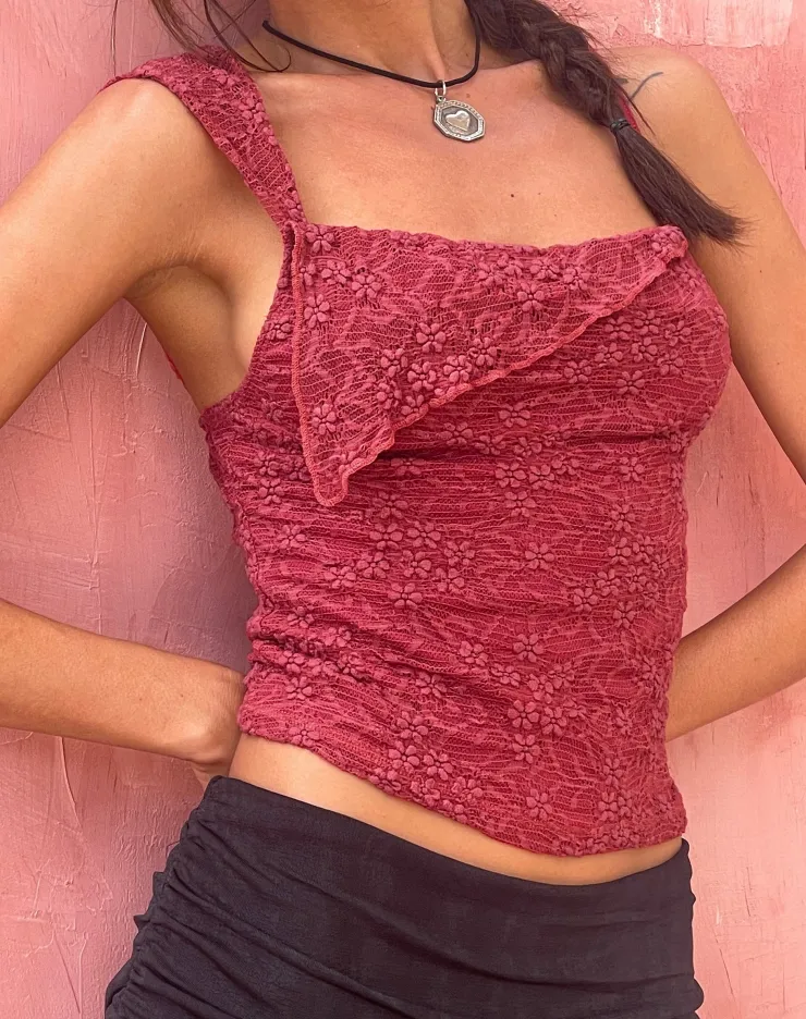 Women Motel Rocks Lace Tops | Sambu Lace Cami Top in Red