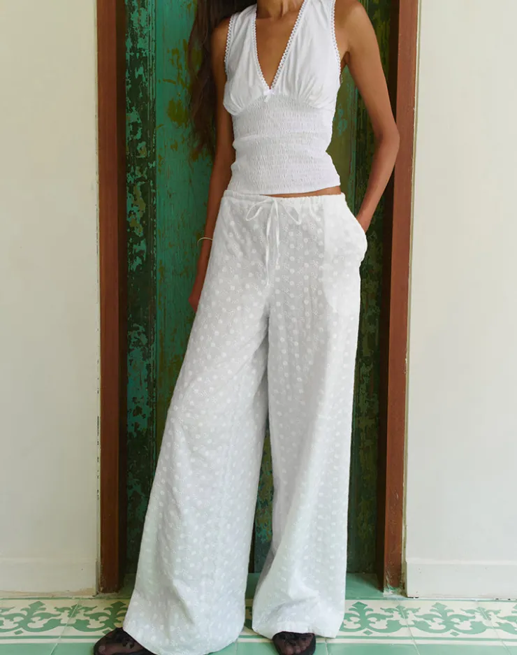 Women Motel Rocks Basics | Co-ords | Samir Trouser in Broderie White