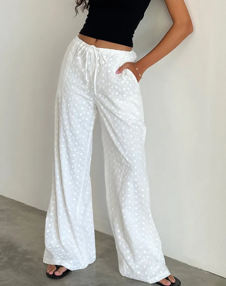 Women Motel Rocks Basics | Co-ords | Samir Trouser in Broderie White