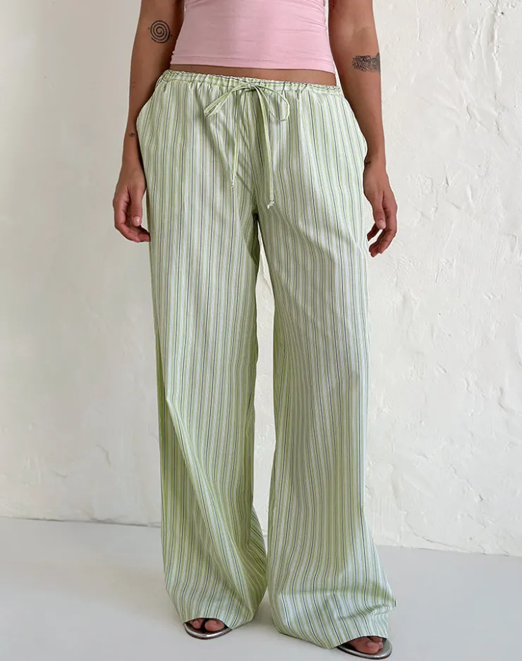 Women Motel Rocks Low Rise Pants | Samir Trouser in Light Green Stripe