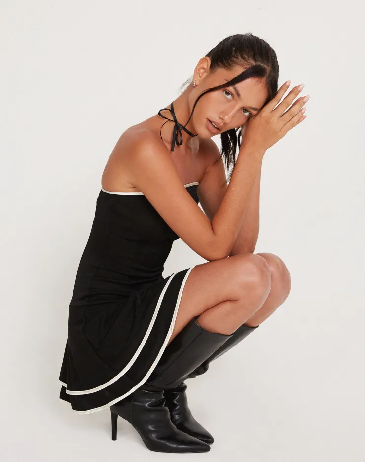Women Motel Rocks Bandeau Dresses | Little Black Dresses | Samira Bandeau Mini Dress in Black with Ivory Binding