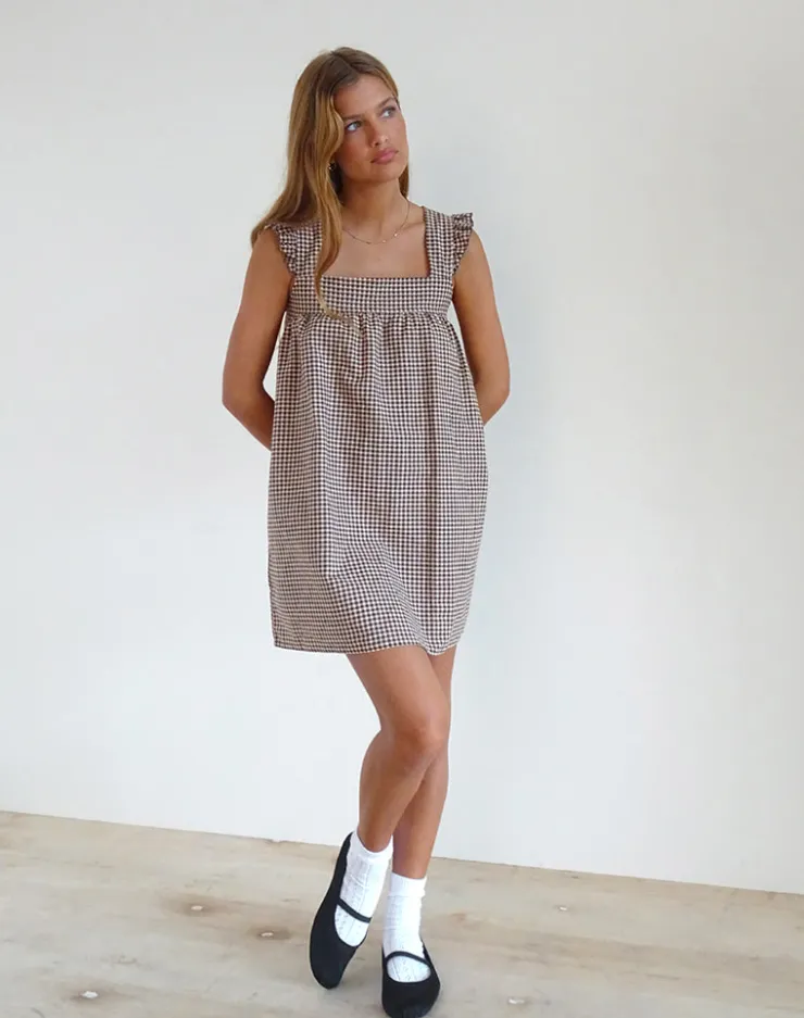 Women Motel Rocks Printed Dresses | Day Dresses | Sanaly Mini Dress in Mini Gingham Brown