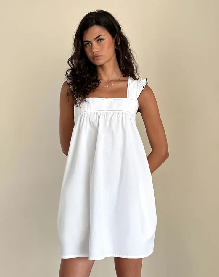 Women Motel Rocks Party Dresses | Mini Dresses | Sanaly Mini Dress in White with Navy Babylock