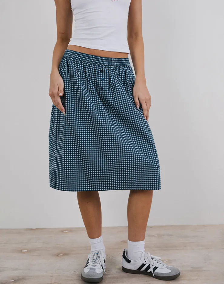 Women Motel Rocks A Line Skirts | Midi Skirts | Sanjina Midi Skirt in Mini Dark Blue Gingham