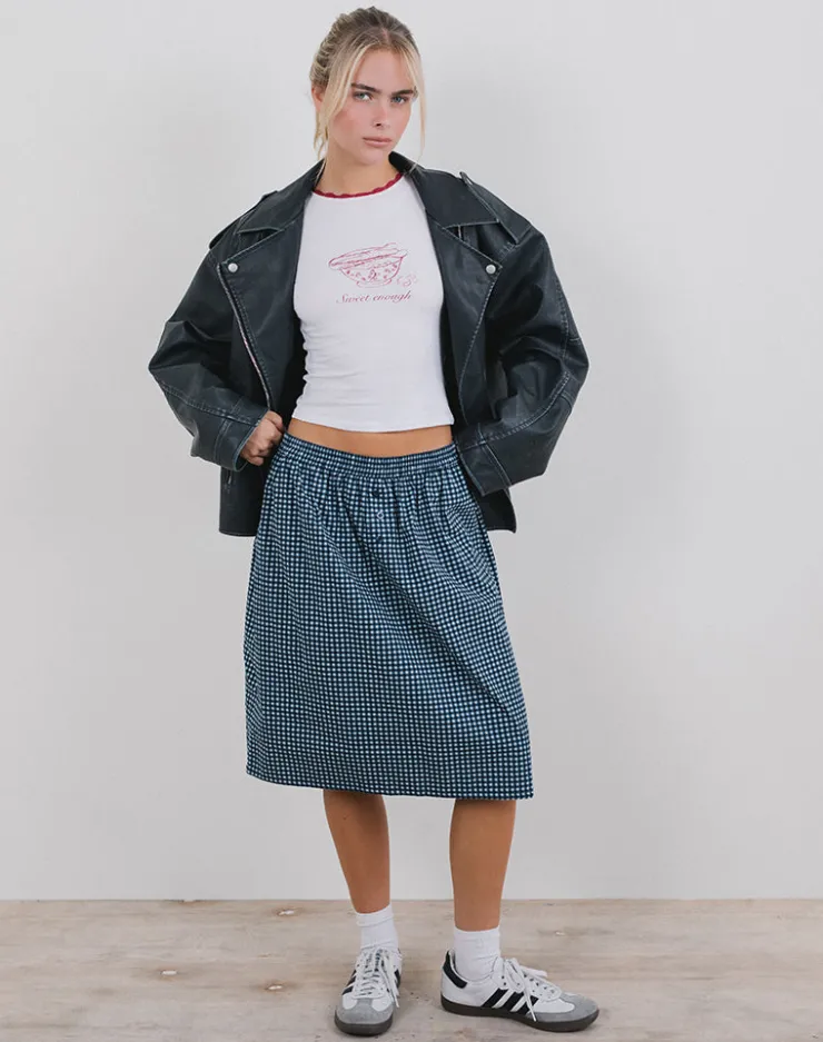 Women Motel Rocks A Line Skirts | Midi Skirts | Sanjina Midi Skirt in Mini Dark Blue Gingham