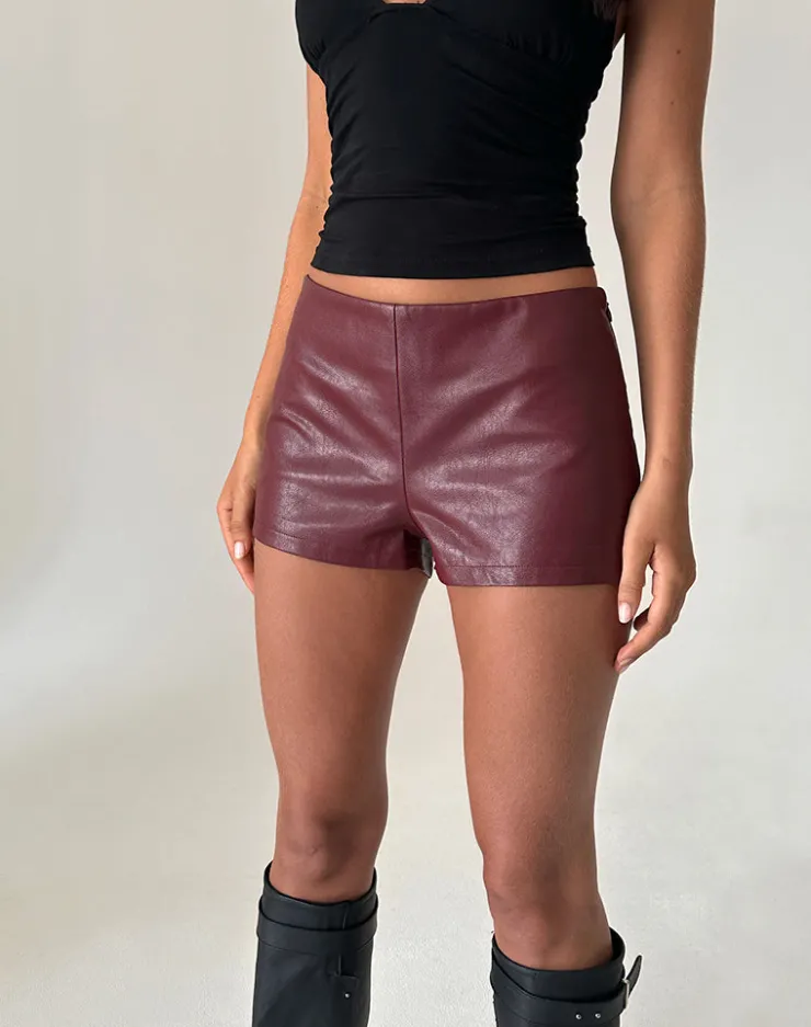 Women Motel Rocks Co-ords | Sanne Hot Pants in PU Burgundy