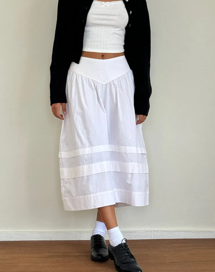 Women Motel Rocks Midi Skirts | A Line Skirts | Sarayu Midi Skirt in Poplin White