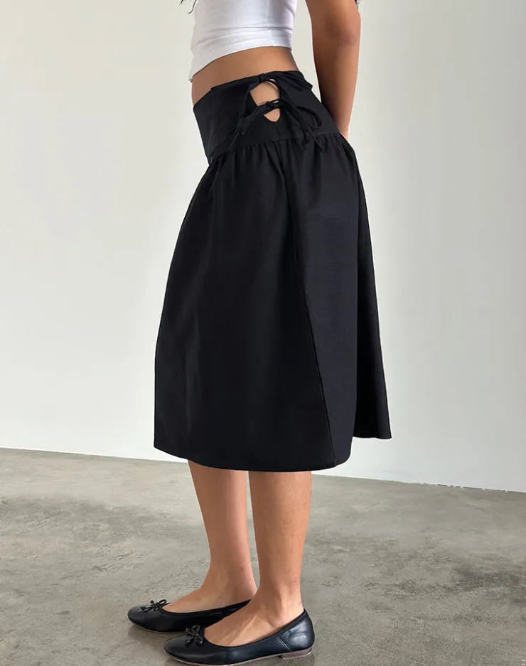 Women Motel Rocks Tailoring | Midi Skirts | Sasay Midi Skirt in Black Linen Rami