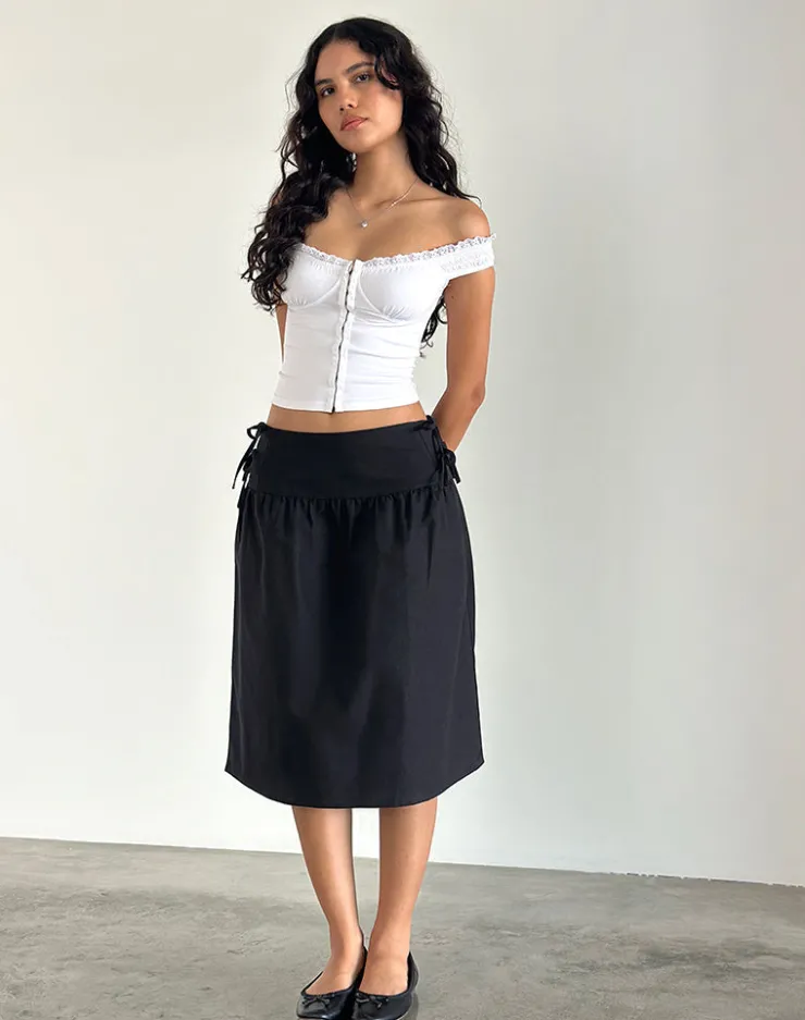 Women Motel Rocks Tailoring | Midi Skirts | Sasay Midi Skirt in Black Linen Rami