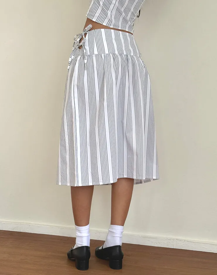 Women Motel Rocks Co-ords | A Line Skirts | Sasay Midi Skirt in Vertical Grey Stripe