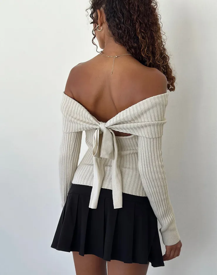 Women Motel Rocks Jumpers | Long Sleeve Tops | Saskia Bardot Bow Back Top in Ivory